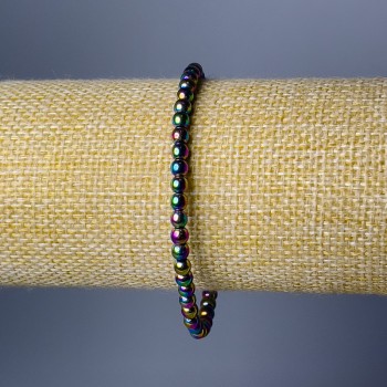 Náramek z hematitu, hladké kuličky o průměru 4 mm, délka 18 cm ( elastický ) s odstínem „benzín“