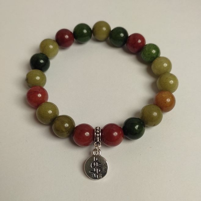 Náramek mix přírodních kamenů, hladké korálky, průměr 10,5 mm, délka 18 cm (elastický) se kovovými vložkami