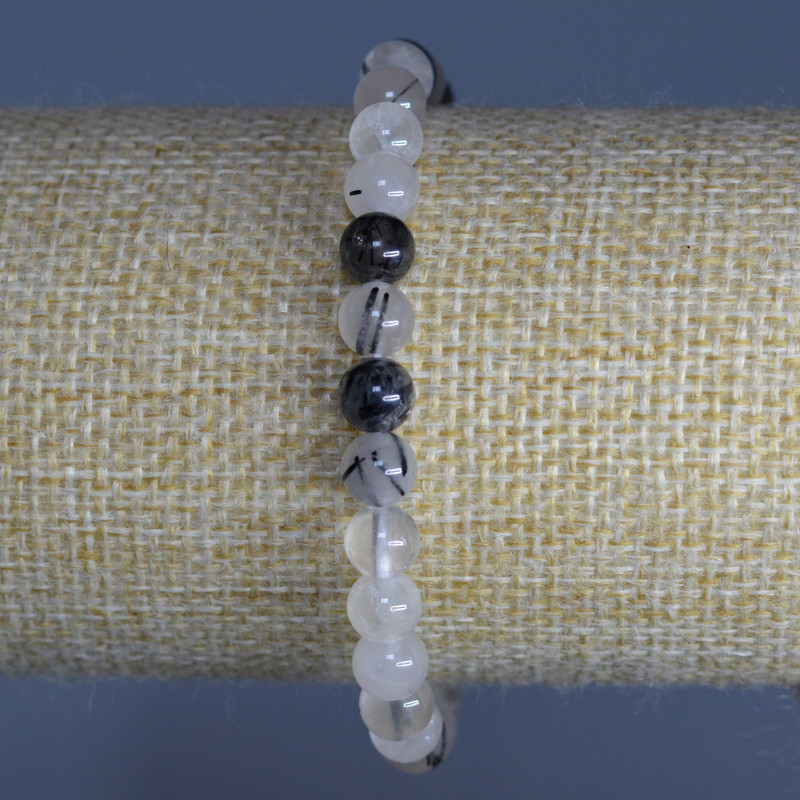 Náramek z rutilového křemene (vlásený křemen), hladké kuličky o průměru 6,5 mm, délka 18 cm (elastický)