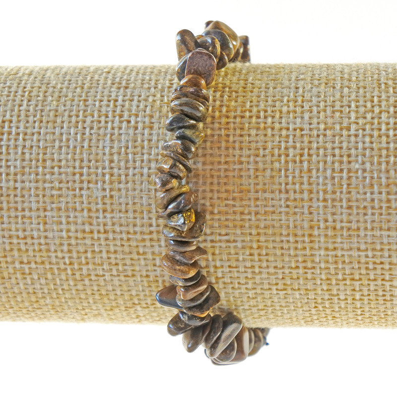 Náramek z bronzitu, drť z přírodního kamene, průměr 7×3 mm (+/-), délka 18 cm (+/-) (elastický)