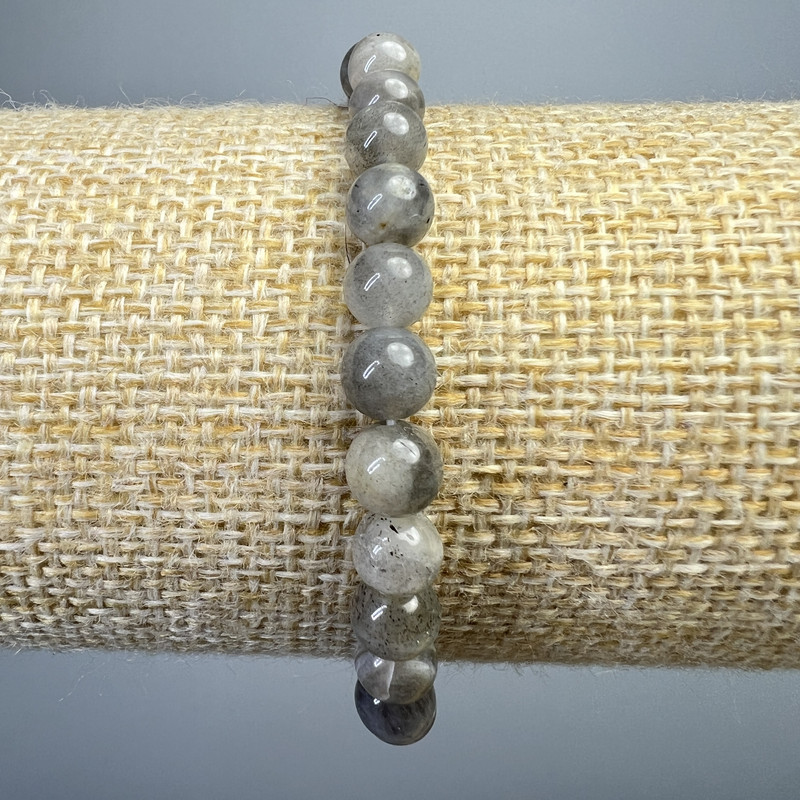 Náramek z labradoritu, přírodní kámen, hladké kuličky, průměr 6 mm ±, délka 18 cm ± (elastický)
