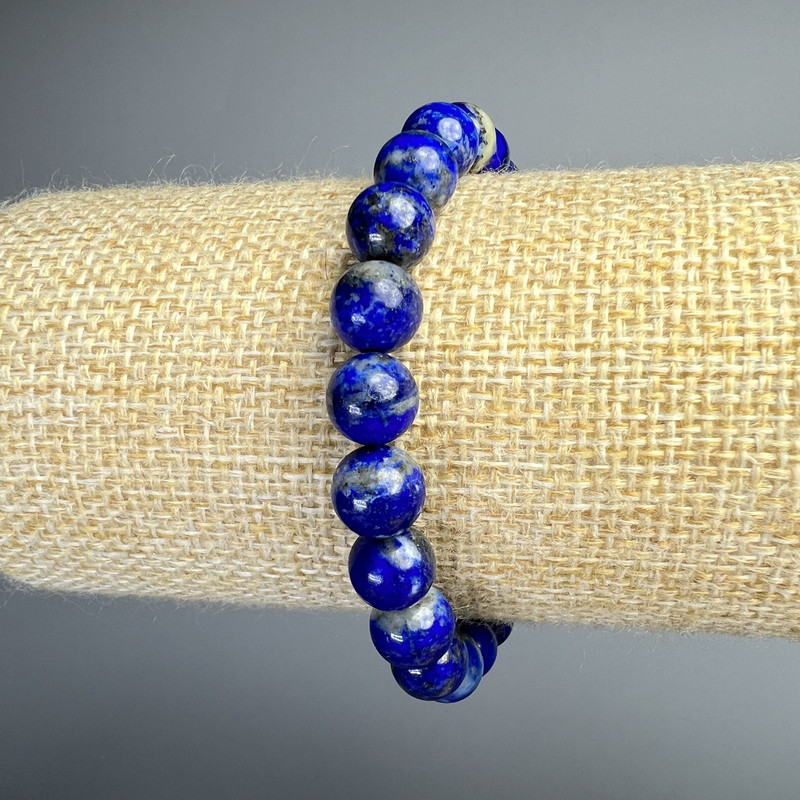 Náramek z přírodního azuritu, hladké kuličky, průměr 8,5 mm, délka 18 cm (elastický)