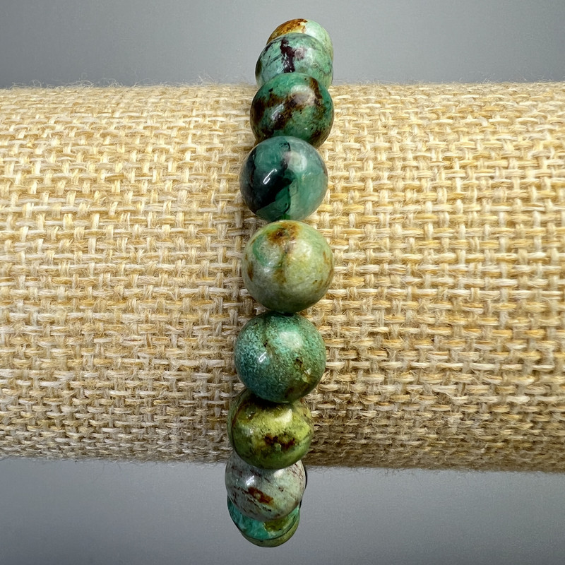 Náramek z chryzokoly, přírodní kámen, hladké korálky, průměr 8,5 mm, délka 18 cm (elastický)
