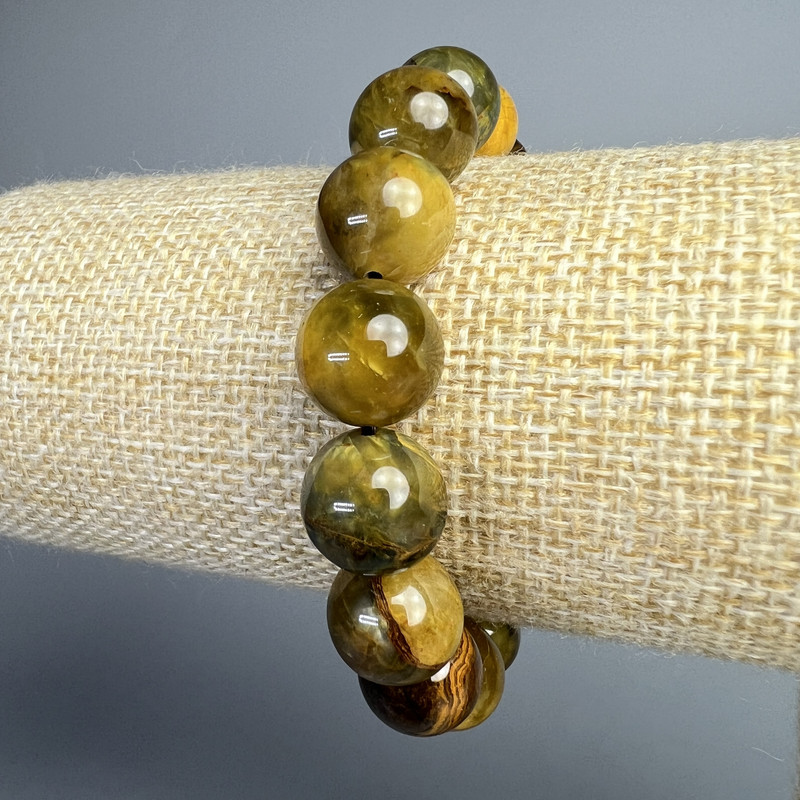 Náramek z žlutého petersitu, přírodní kámen, hladká korálka, průměr 12,5 mm, délka 18 cm ± (elastický)