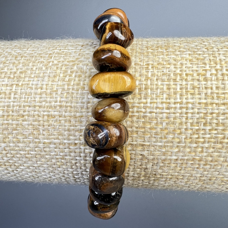 Náramek z tygřího oka z přírodního kamene, velké broušené korálky, průměr 10×7 mm ±, délka 18 cm ± (na elastické šňůře)