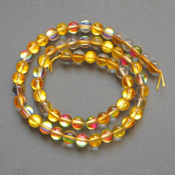 Korálky z opálového skla Žlutý chameleon hladká kulička, průměr 6,5 mm, délka 38 cm na niti