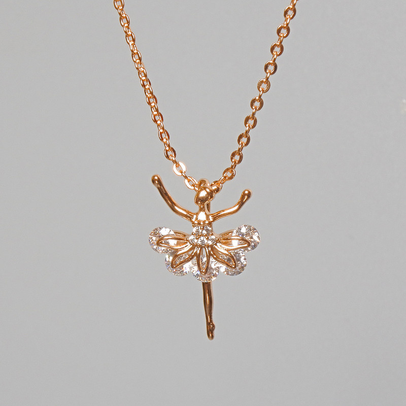 Řetízek „Baletka“ Xuping s přívěskem z bílých štras, průměr 12×17, 5 mm +-, délka 45–50 cm +-, tloušťka 1 mm +-