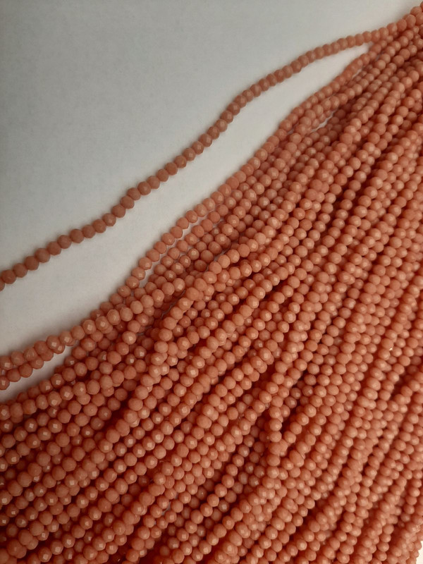 Korálky z českého křišťálu broskvové granované rondely, průměr 3,5×3 mm, délka 38 mm, na vlascu