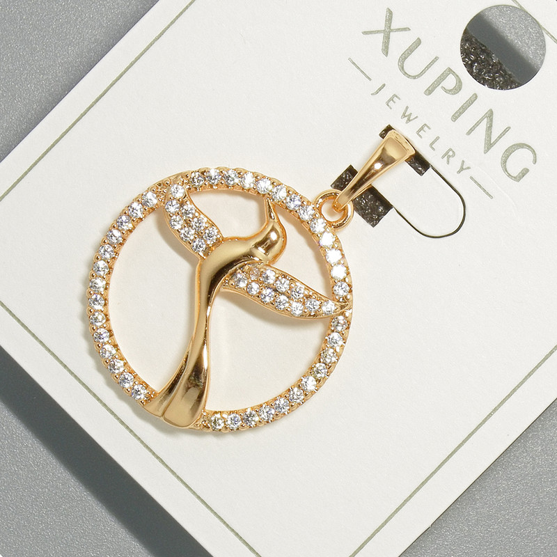 Přívěsek «Ptáček» Xuping se bílými štrasami, průměr 22 mm, délka 31 mm, pozlacení 18K