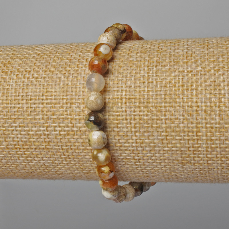 Náramek ze žlutého achátu – hladké kuličky, průměr 6 mm ±, délka 18 cm ± (elastický)