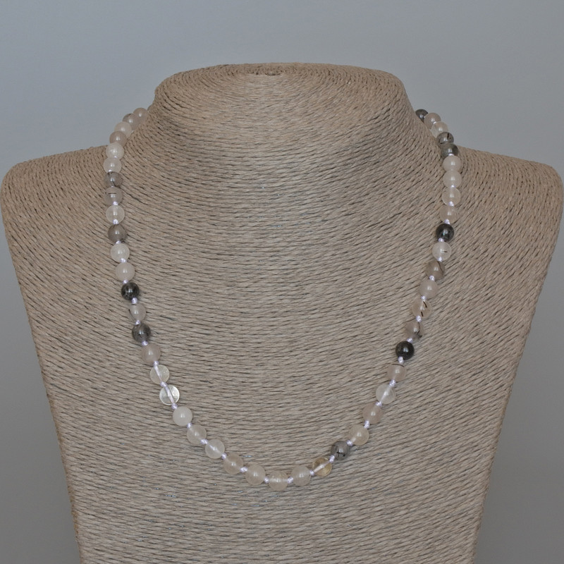 Náhrdelník z rutilitového křemene vlasatý, přírodní kámen, hladká kulička, průměr 6,5 mm, délka 48 cm