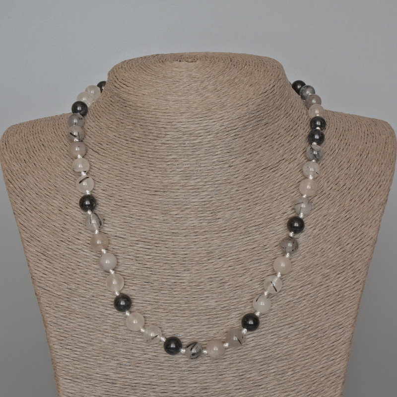 Náhrdelník z rutilitového křemene vlásený, přírodní kámen, hladké kuličky, průměr 8,5 mm, délka 49 cm