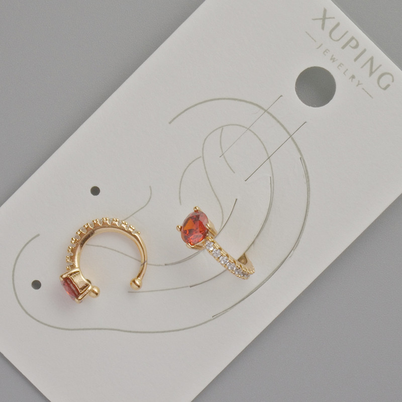 Kaf Xuping s červeným krystalem a bílými štrasami, průměr 13×5 mm, pozlacení 18K