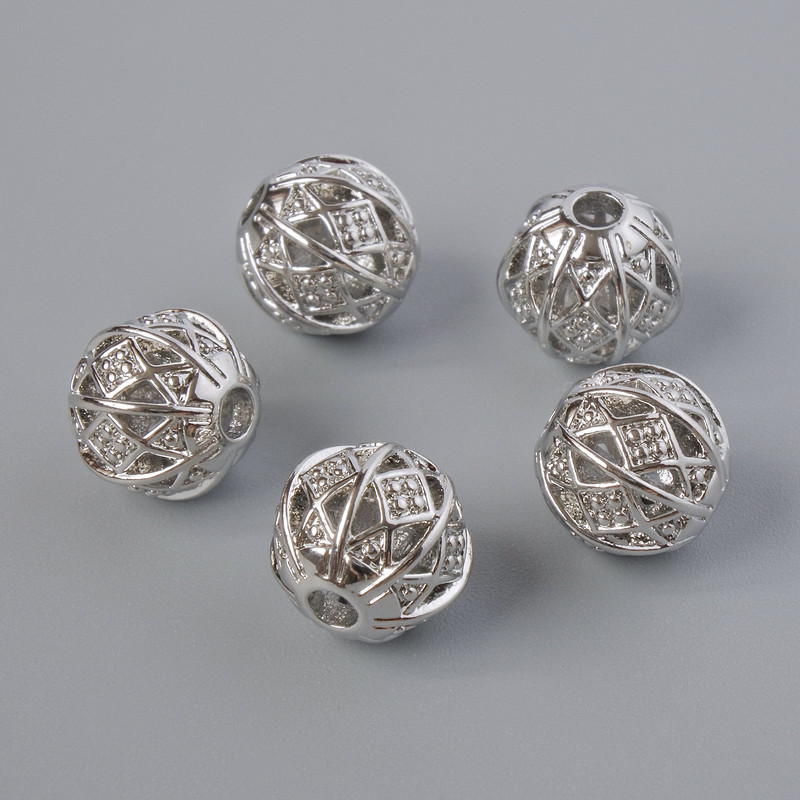 Korálková vložka — průměr 8 mm (+/-), otvor 2 mm, stříbrná barva kovu, 1 ks