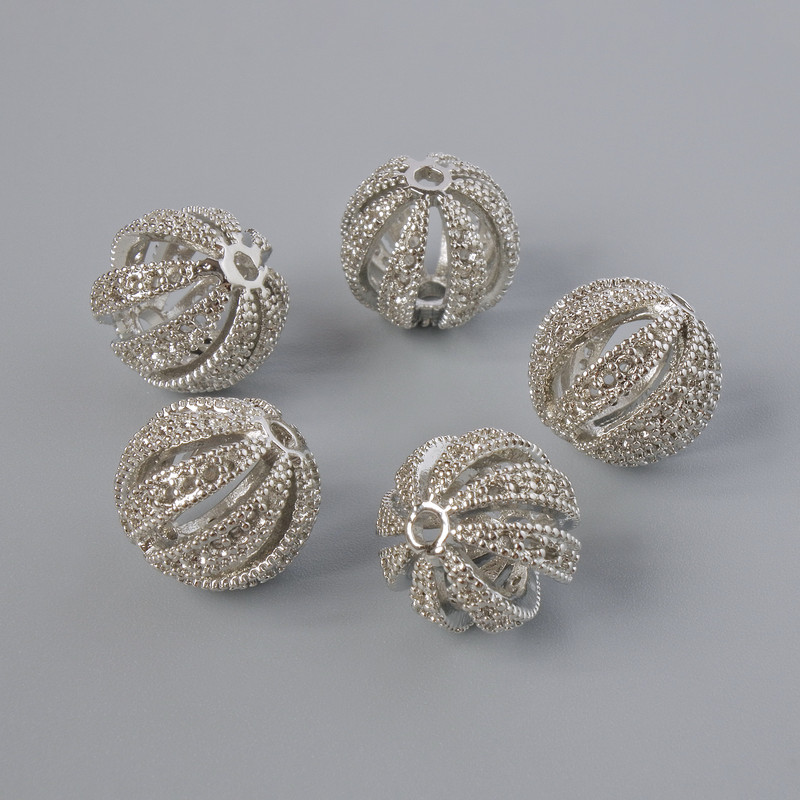 Kovová korálka-vložka, rozměr 11,5×12 mm, díra 2 mm, stříbrný odstín kovu, 1 ks