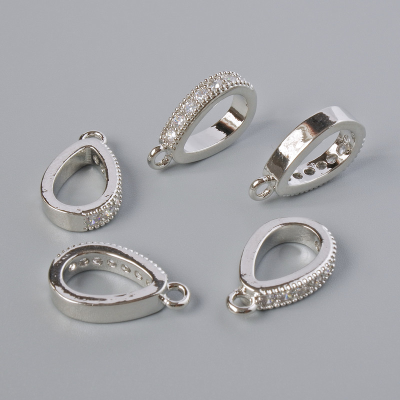 Základ pro přívěsek s bílými krystaly, stříbrná barva kovu, rozměr 15×3 mm, 1 ks