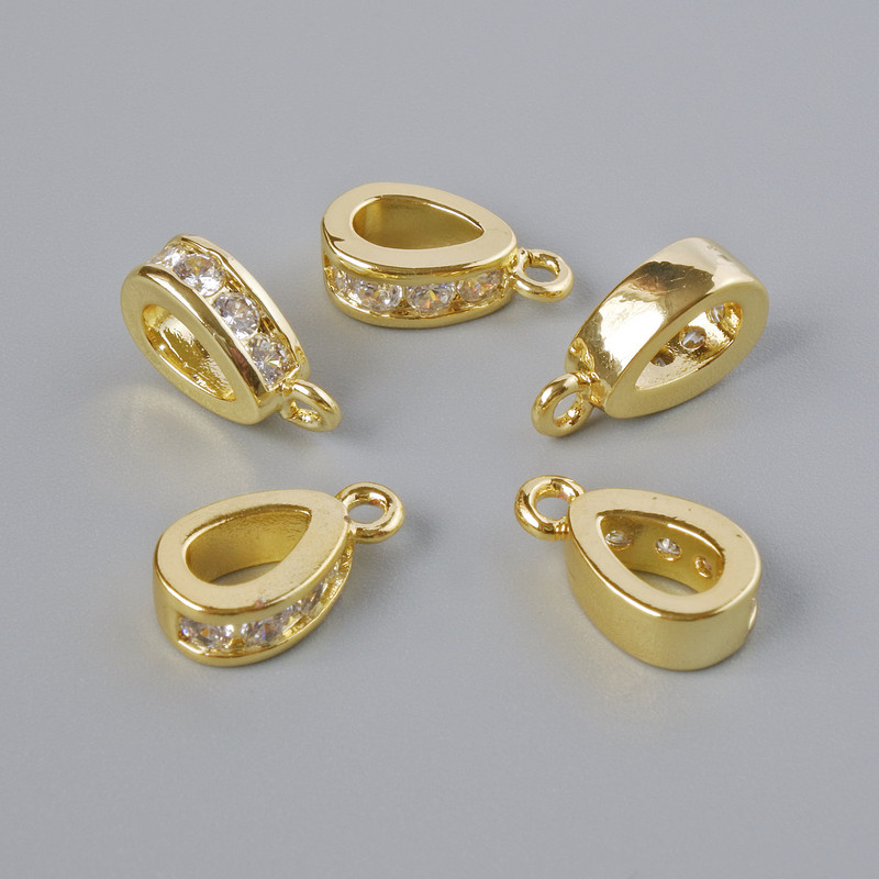 Základna pro přívěsek se bílými štrasami, zlatavý odstín kovu, průměr 11×3 mm, 1 ks