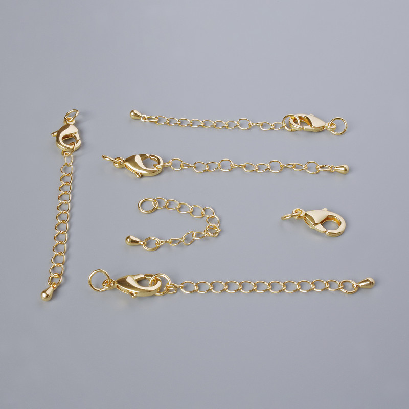 Zlatisté karabinkové zapínání s prodlužovacím řetízkem, rozměr 15×8 mm, délka 5,5 cm, 1 ks