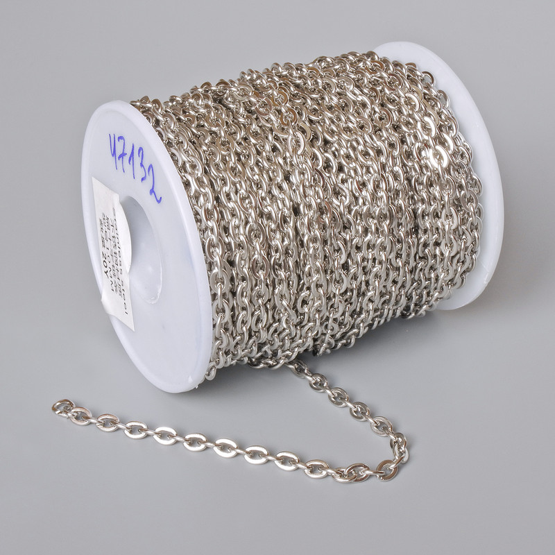 Šperkařské komponenty: cívkový řetízek pro bižuterii, tloušťka 3,6 mm, délka 18 m, nerezová ocel