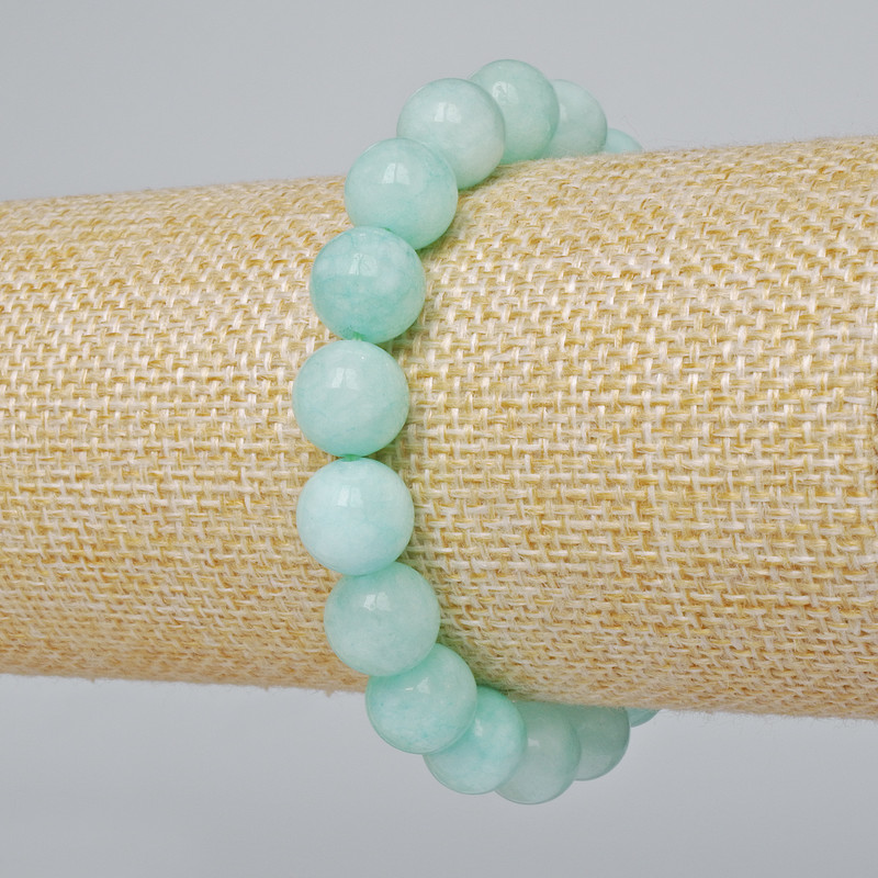 Náramek z amazonitu, přírodní kámen, hladké korálky, průměr 10 mm, délka 18 cm ± (elastický)