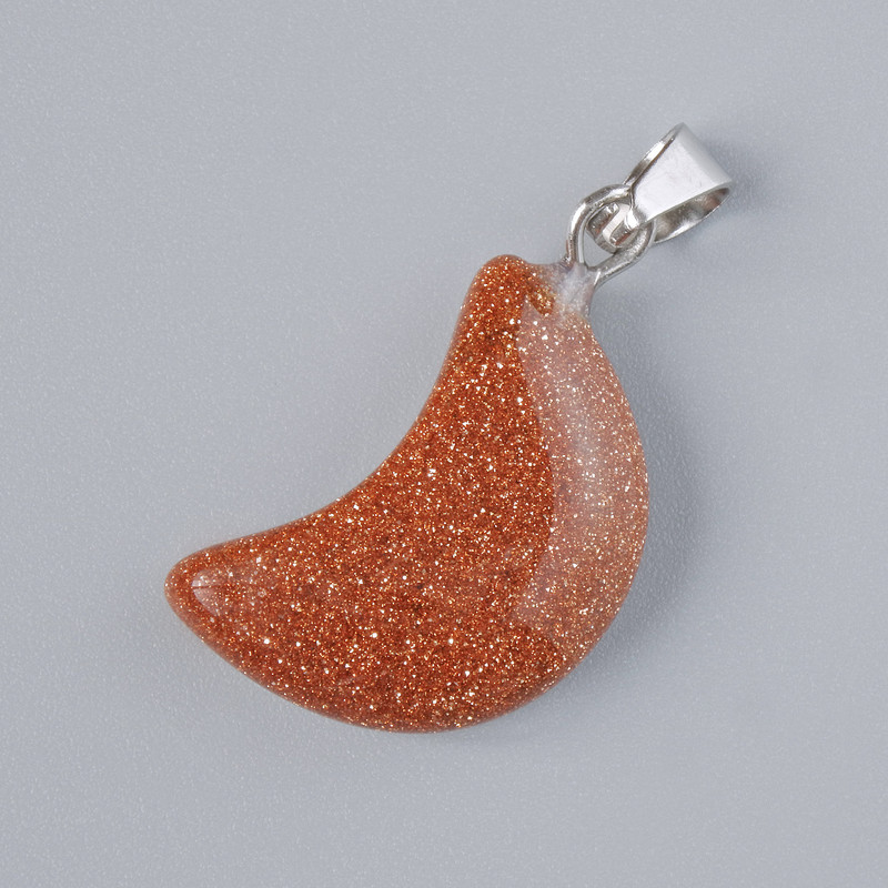 Přívěšek „Měsíc“ z aventurínu Zlatý písek (syntetický) kámen, průměr 18×12 mm, délka 26 mm