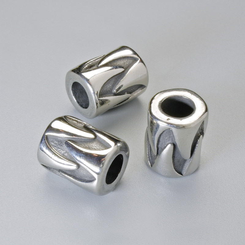 Korálka-vložka s průměrem 12×9,5 mm, otvor 5 mm, stříbrná barva kovu, 1 ks