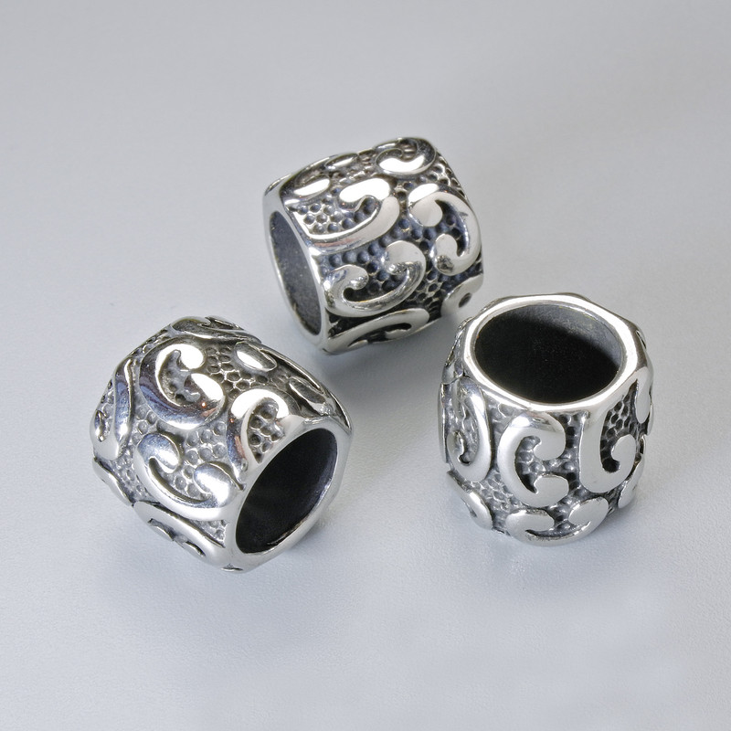 Vložená korálka – příslušenství, průměr 12×13 mm, dírka cca 8,4 mm, stříbrný odstín kovu, 1 ks