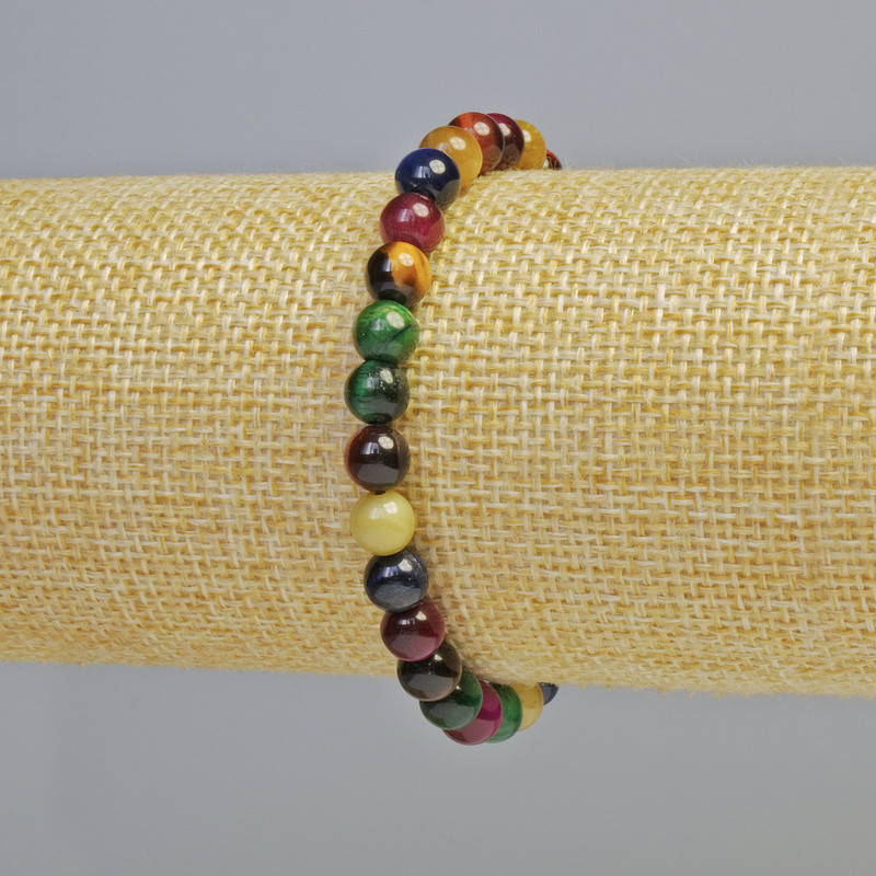 Náramek z kočičího oka – mix barev, přírodní kámen, hladké kuličky, průměr 6,5 mm ± (elastický), délka 18 cm+