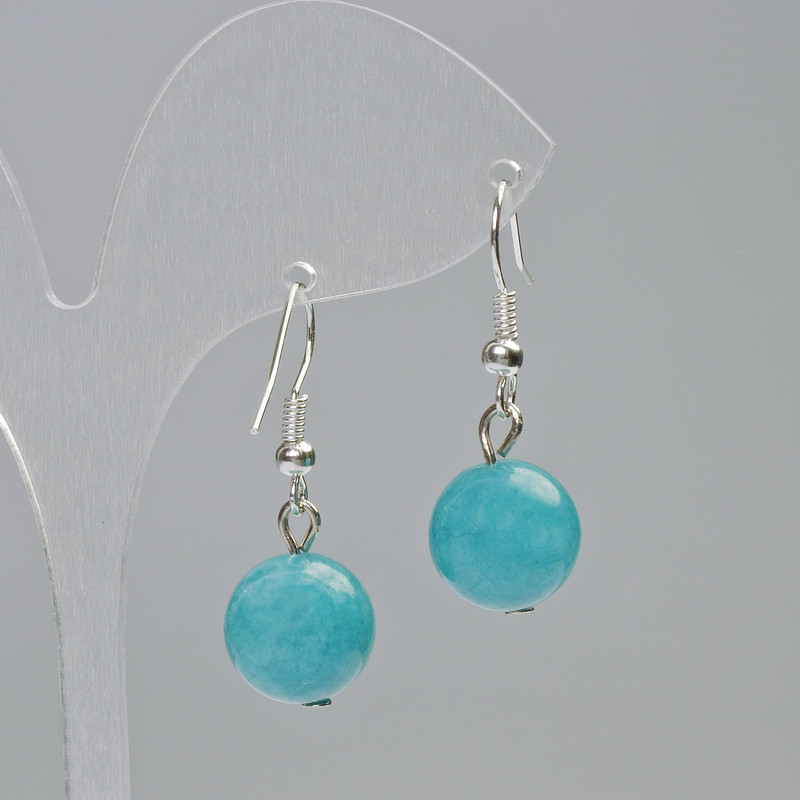 Náušnice z akvamarínu, přírodní kámen, hladká kulička, průměr cca 12 mm, délka cca 33 mm