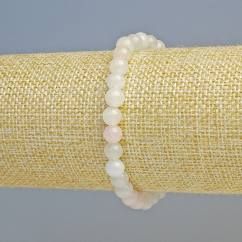 Náramek z morganitu z přírodního kamene, hladká kulička, průměr 6,5 mm ±, délka 18 cm