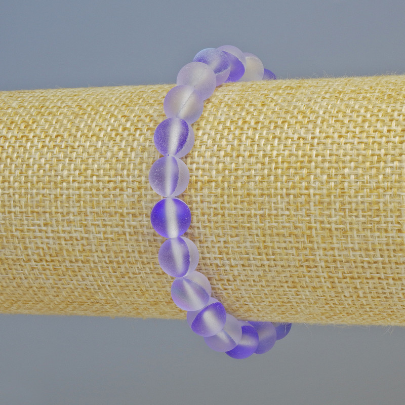 Náramek z opálového skla – hladké kuličky, fialový matový chameleon, průměr cca 8 mm ± (elastický), délka 18 cm+