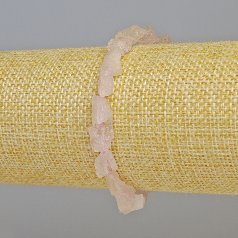 Náramek z růžového křemene, přírodní neopracovaný kámen, galetové korálky, průměr od 8×10 do 12×17 mm ± (na pružence), délka 18 cm+