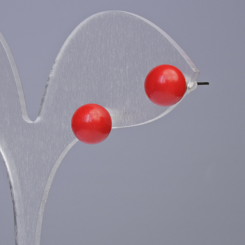 Сережки-пусети Корал (штучний) гладка кулька, діаметр 8мм+