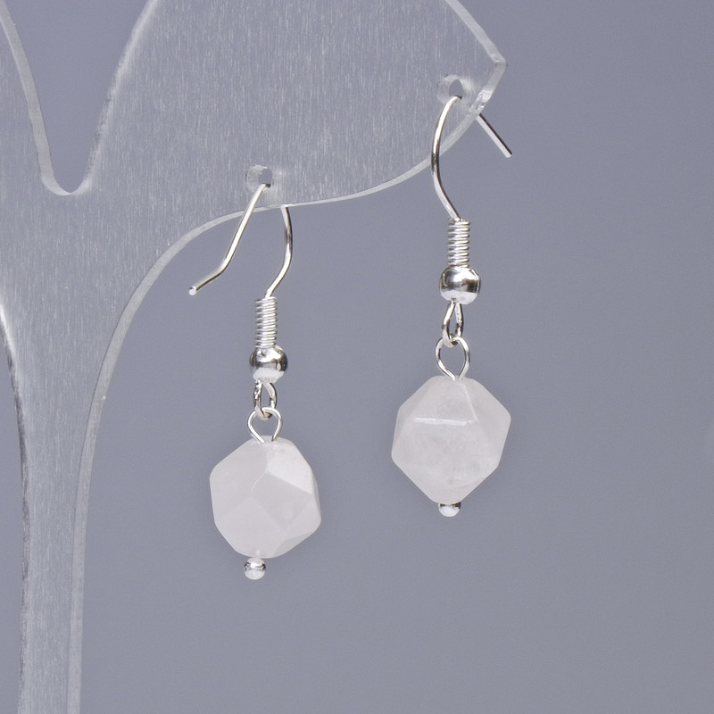 Náušnice z růžového křemene, facetované, přírodní kámen, průměr 9×10 mm, délka 31 mm