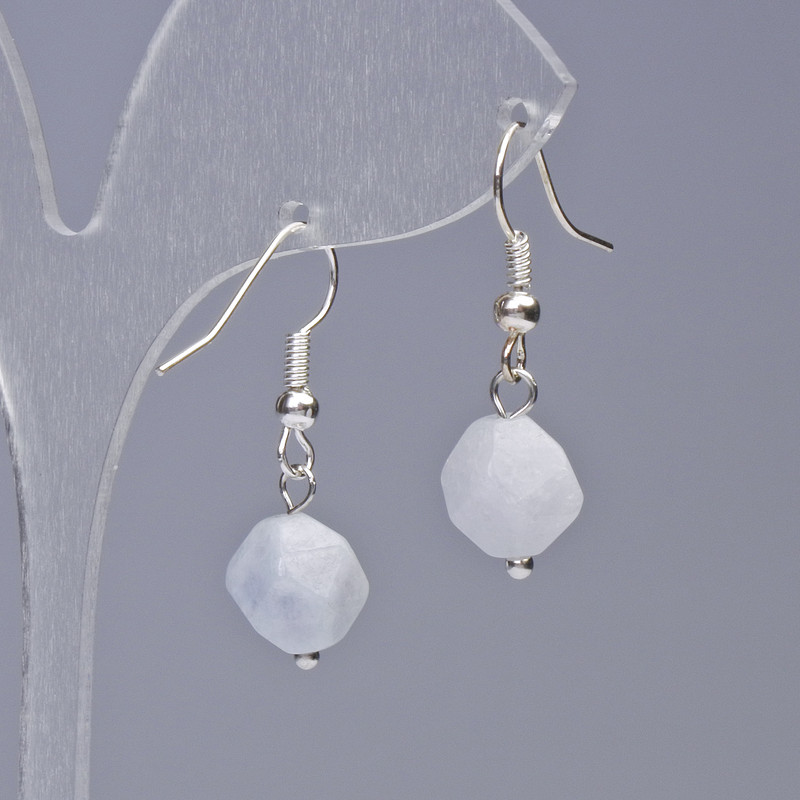 Náušnice z akvamarínu, přírodní kámen, fasetovaný víceúhelník, průměr 9×10 mm, délka 31 mm