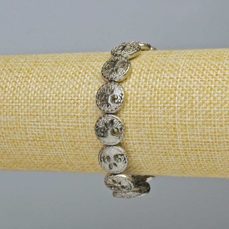 Náramek hematit 'Strom' stříbrná barva, průměr 12,5×4,5 mm ±, délka 18 cm ± (elastický)