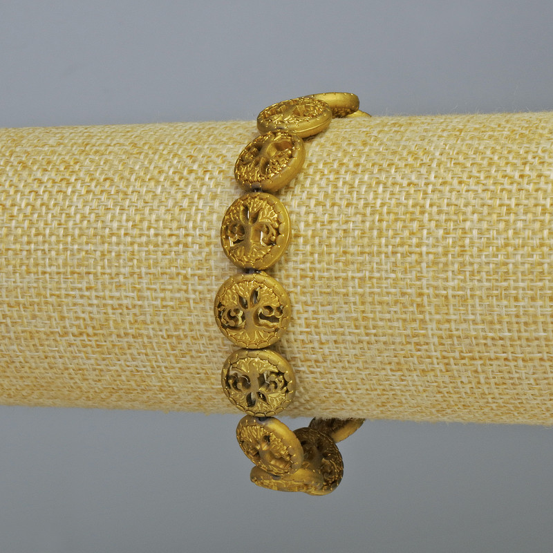 Náramek z hematitu „Dřevo“ matně zlatý odstín, průměr 12×4,5 mm, délka 18 cm ± (elastický)