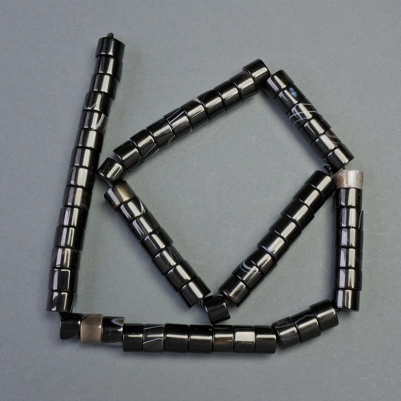 Korálky černého achátu na niti, přírodní kámen, rondel, průměr 8×6 mm, délka 39 cm