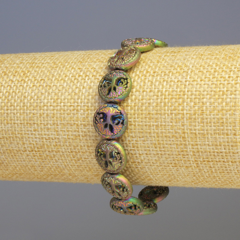 Náramek z hematitu a dřeva, multicolor, průměr 12×4 mm, délka 18 cm, elastický