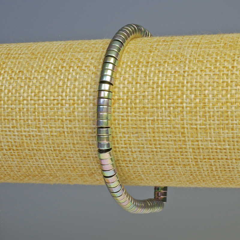 Náramek hematit rondel vícebarevný, průměr 5×2 mm, délka 18 cm, elastický