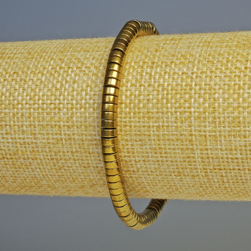 Náramek z hematitu – rondely, barva tmavé zlato, průměr 5×2 mm, délka 18 cm, elastický