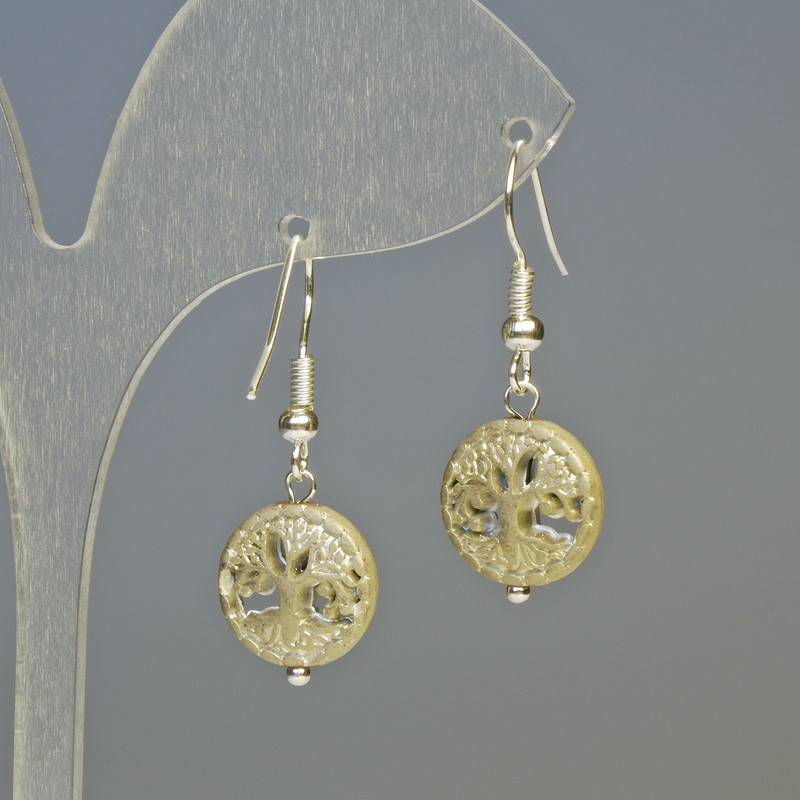 Náušnice z hematitu Dřevo matně stříbrné, průměr 12,5×4,5 mm, délka cca 3,2 cm