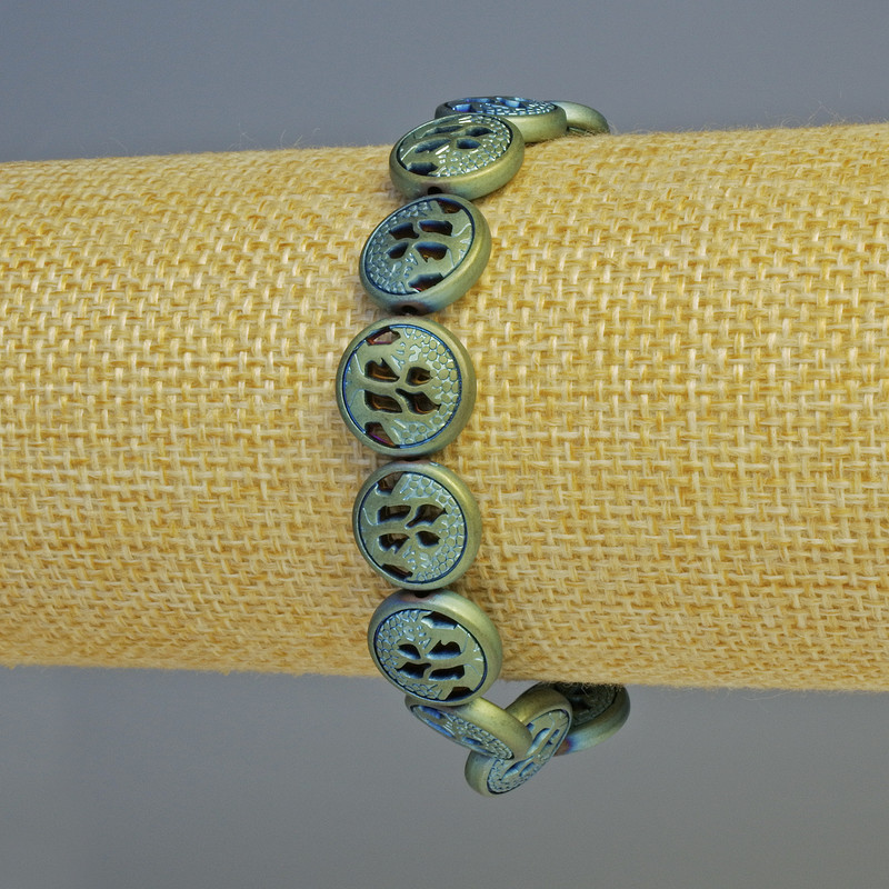 Náramek z hematitu, matný chameleon odstín, průměr 12×4,5 mm, délka 18 cm ±, elastická šňůra