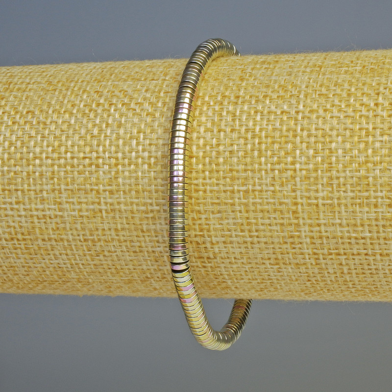 Náramek z hematitu s rondelovými korálky, barva růžovo-stříbrná, průměr 4×1 mm, délka 18 cm, elastický