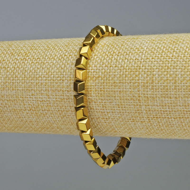 Náramek z hematitu – šestiúhelníky, zlatý odstín, průměr 6×6 mm, délka 18 cm ±, elastický