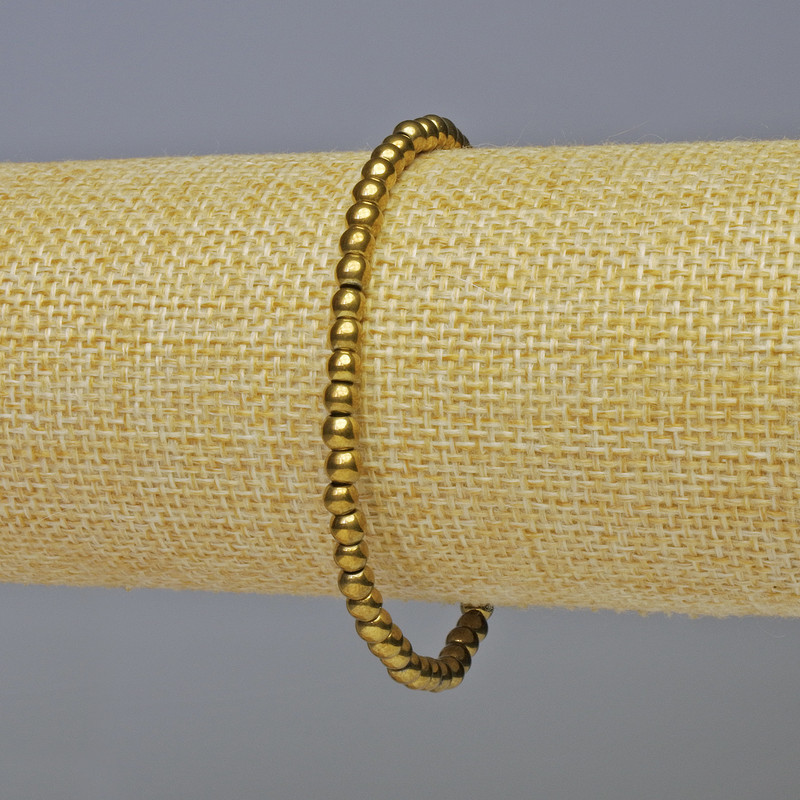 Náramek z hematitu, hladké korálky, barva tmavého zlata, průměr 4 mm, délka 18 cm, elastický