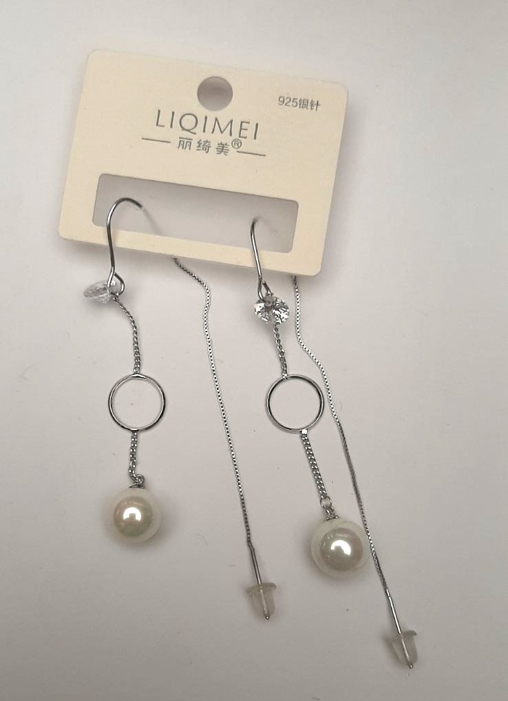 Сережки пусети довгі серія 925 Майорка, діаметр 10мм, довжина 80мм