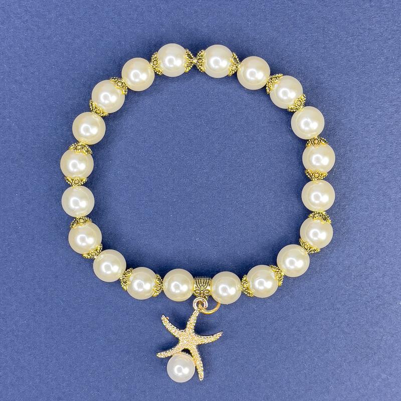 Браслет біла Майорка акрил, діаметр 8мм + -, довжина 113см + -, довжина 18см+- стрейч