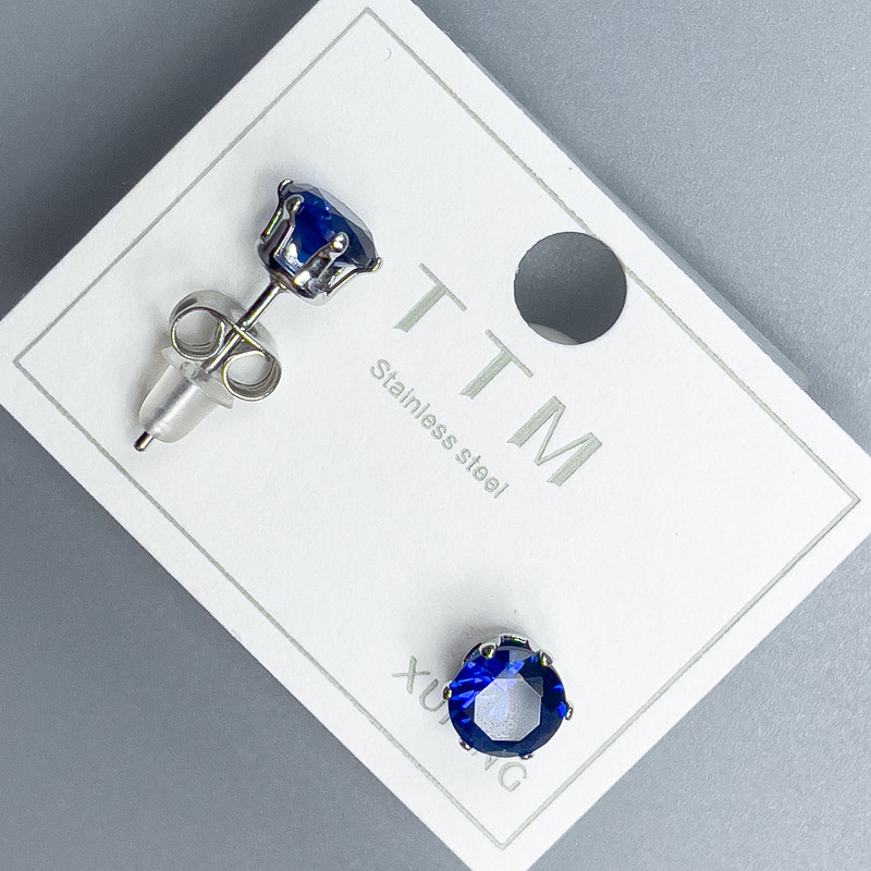 Náušnice pecky Xuping se modrým kamenem 6 mm ± rhodiované