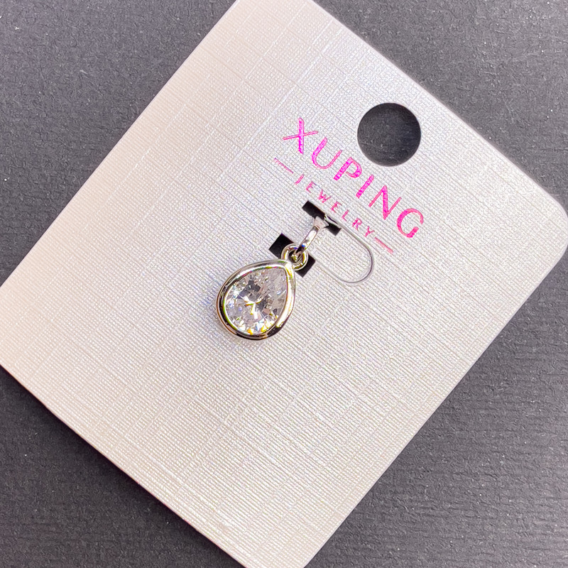 Přívěšek Xuping s bílým krystalem, průměr 8 mm, délka 16 mm, rhodiovaný